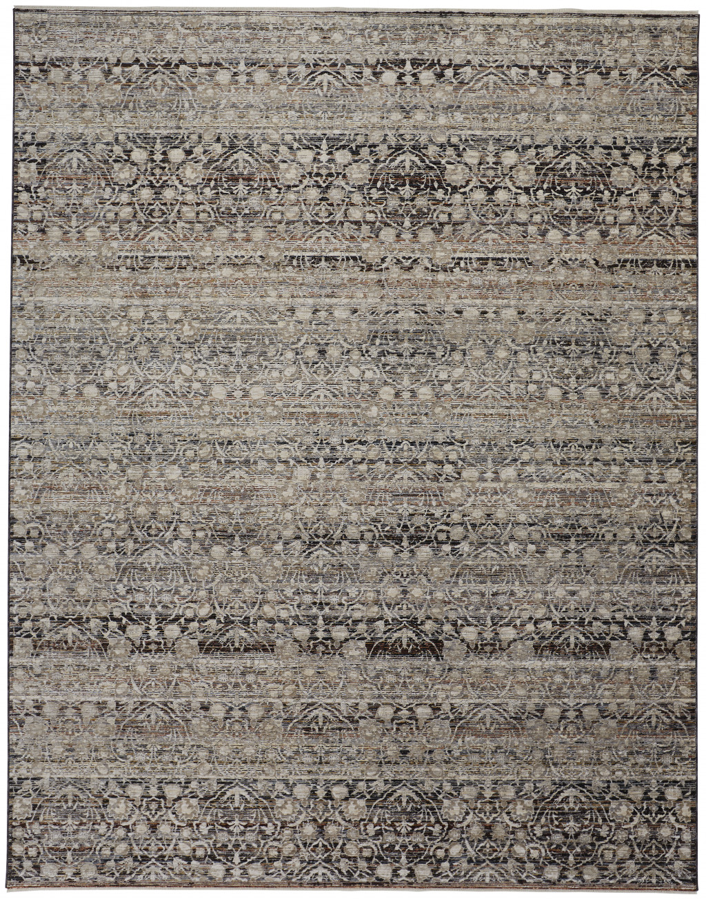 4" X 6" Gray Ivory And Tan Abstract Distressed Area Rug With Fringe