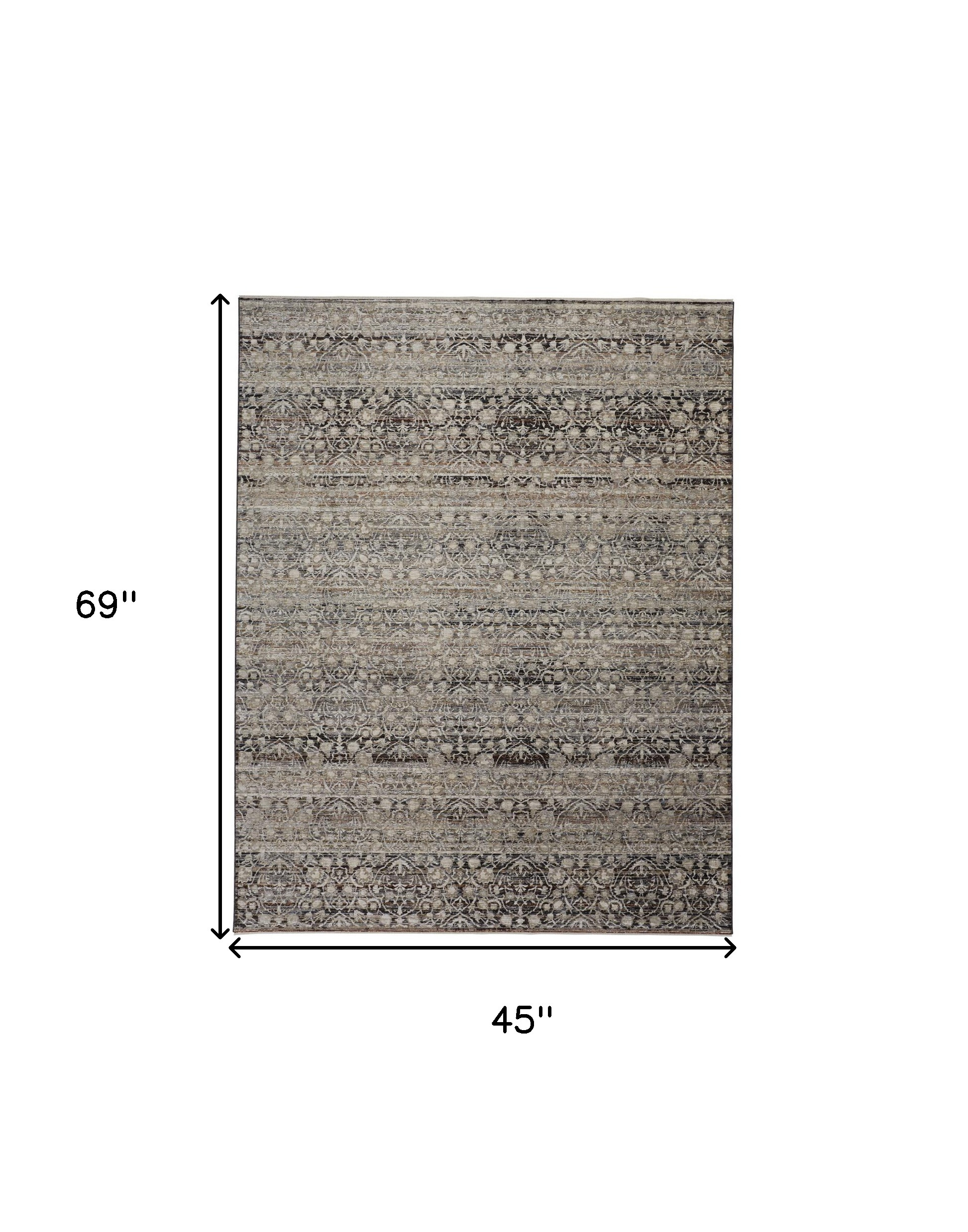 4" X 6" Gray Ivory And Tan Abstract Distressed Area Rug With Fringe