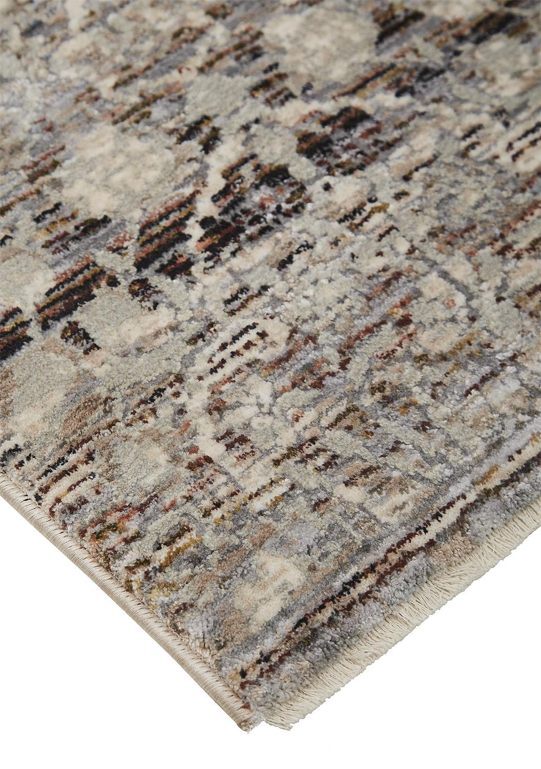 4" X 6" Gray Ivory And Tan Abstract Distressed Area Rug With Fringe
