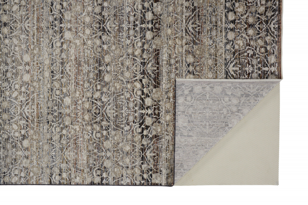 4" X 6" Gray Ivory And Tan Abstract Distressed Area Rug With Fringe