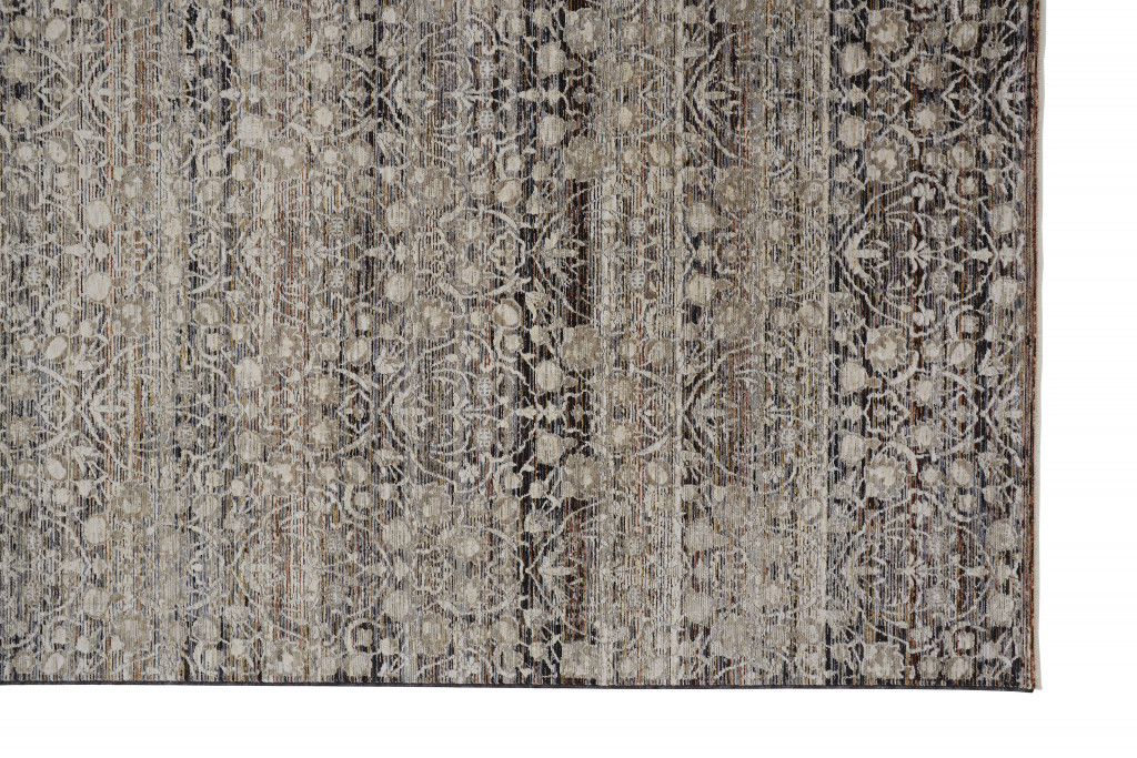 4" X 6" Gray Ivory And Tan Abstract Distressed Area Rug With Fringe