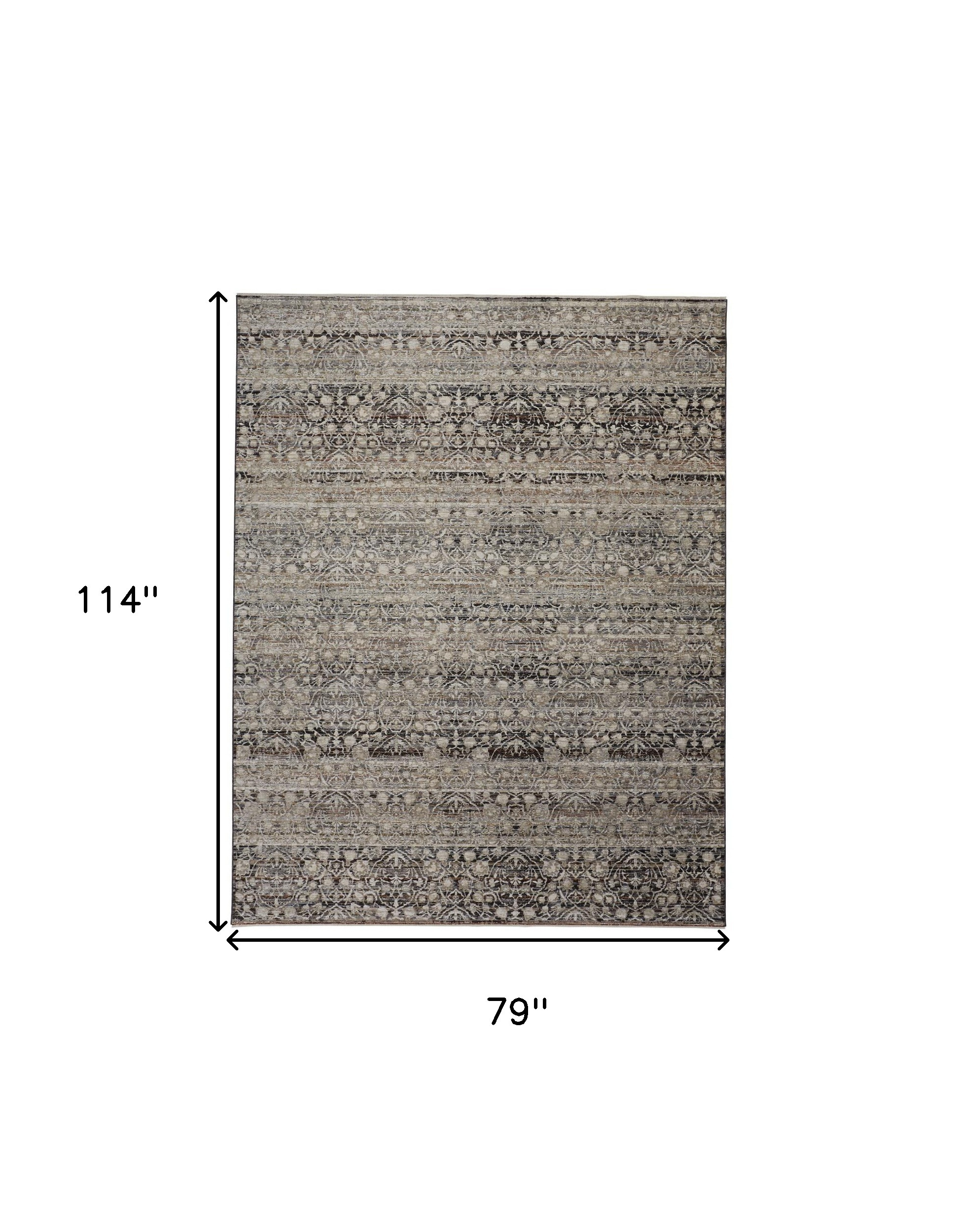 7" X 10" Gray Ivory And Tan Abstract Distressed Area Rug With Fringe