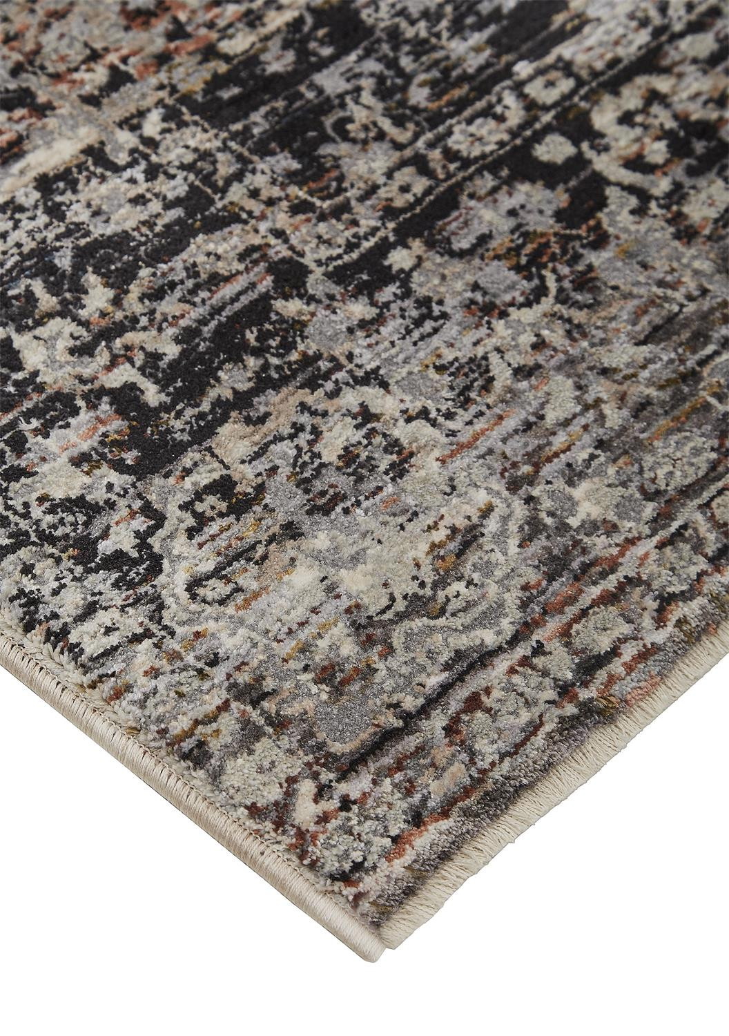 2" X 3" Gray Black And Red Abstract Distressed Area Rug With Fringe