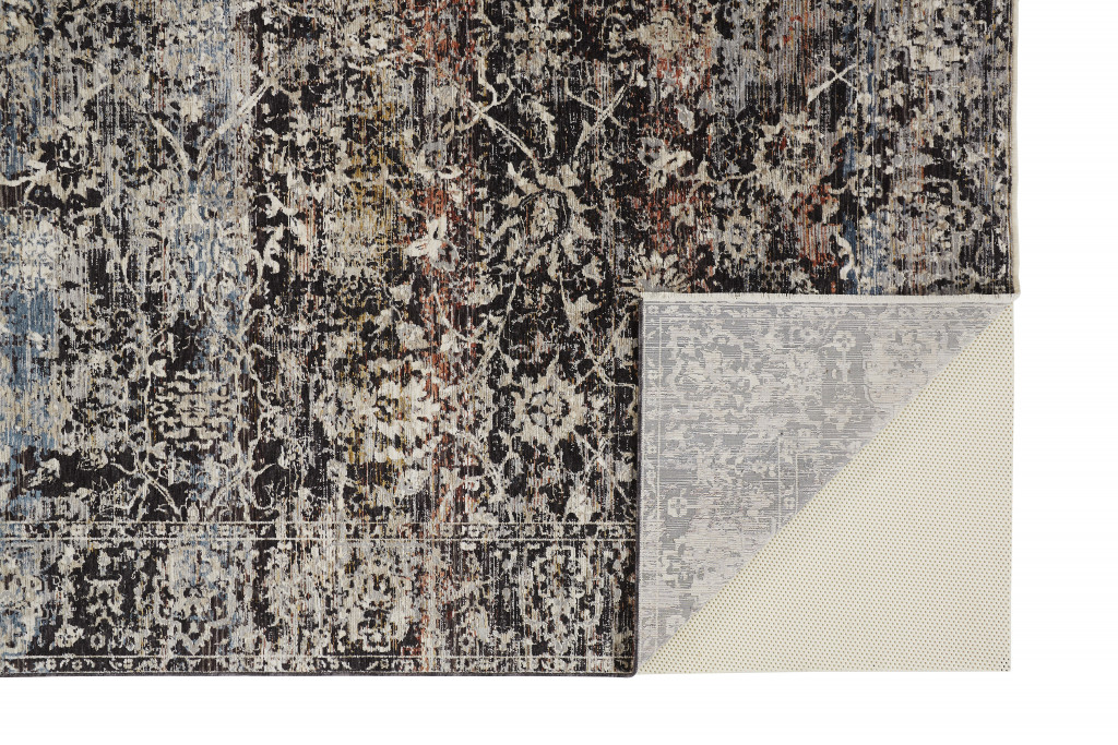 2" X 3" Gray Black And Red Abstract Distressed Area Rug With Fringe