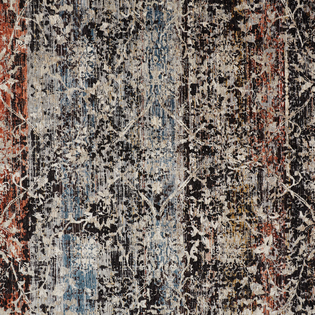 2" X 3" Gray Black And Red Abstract Distressed Area Rug With Fringe