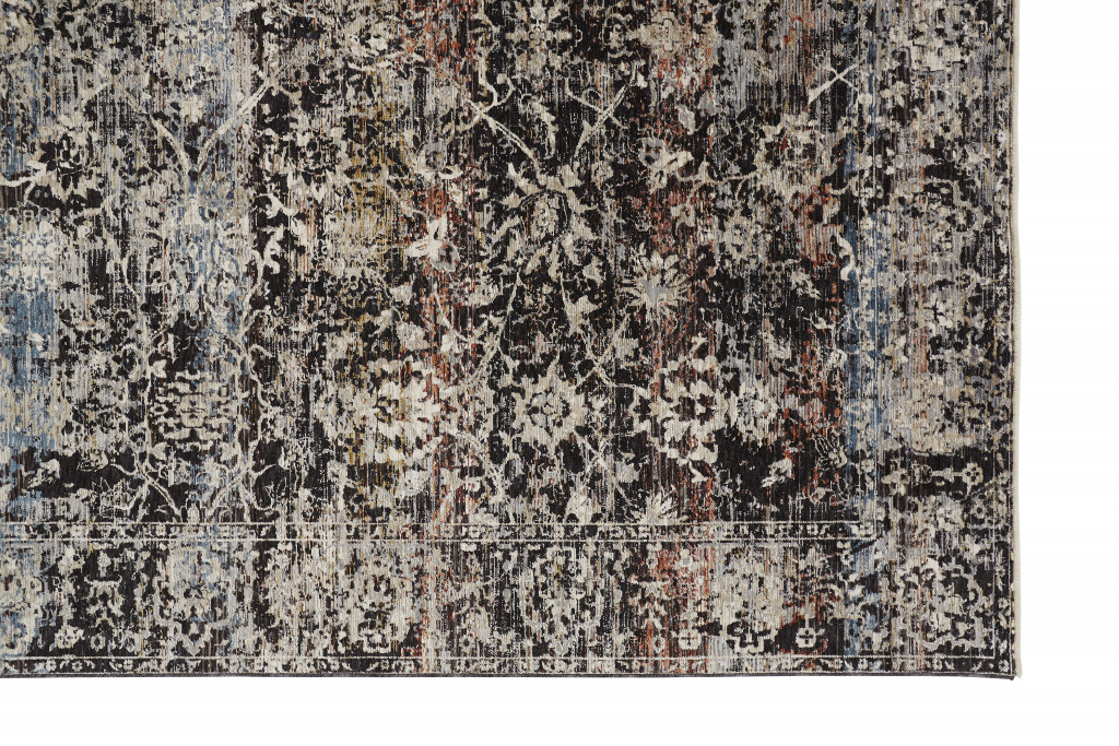 5 X 8 gray Black And Red Abstract Distressed Area Rug With Fringe