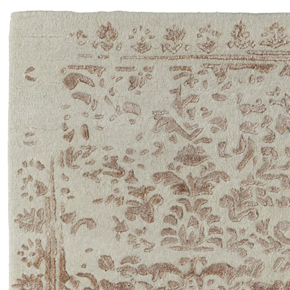 8 Ivory Tan And Pink Wool Floral Tufted Handmade Distressed Runner Rug