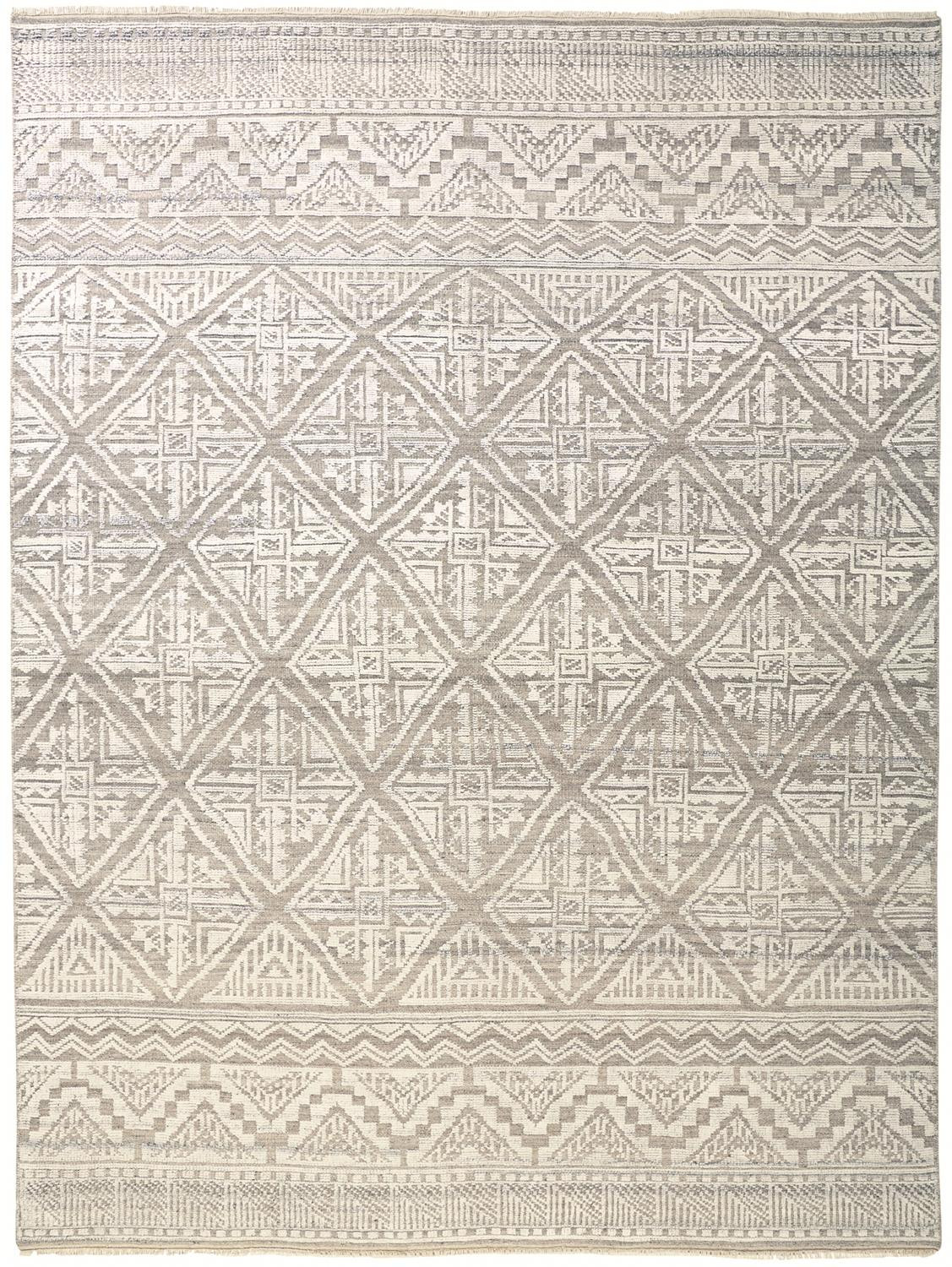 5 X 8 Ivory Tan And gray geometric Hand Knotted Area Rug