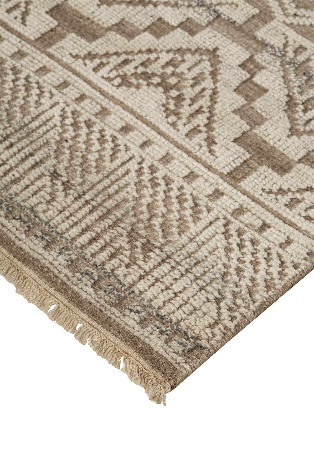 5 X 8 Ivory Tan And gray geometric Hand Knotted Area Rug