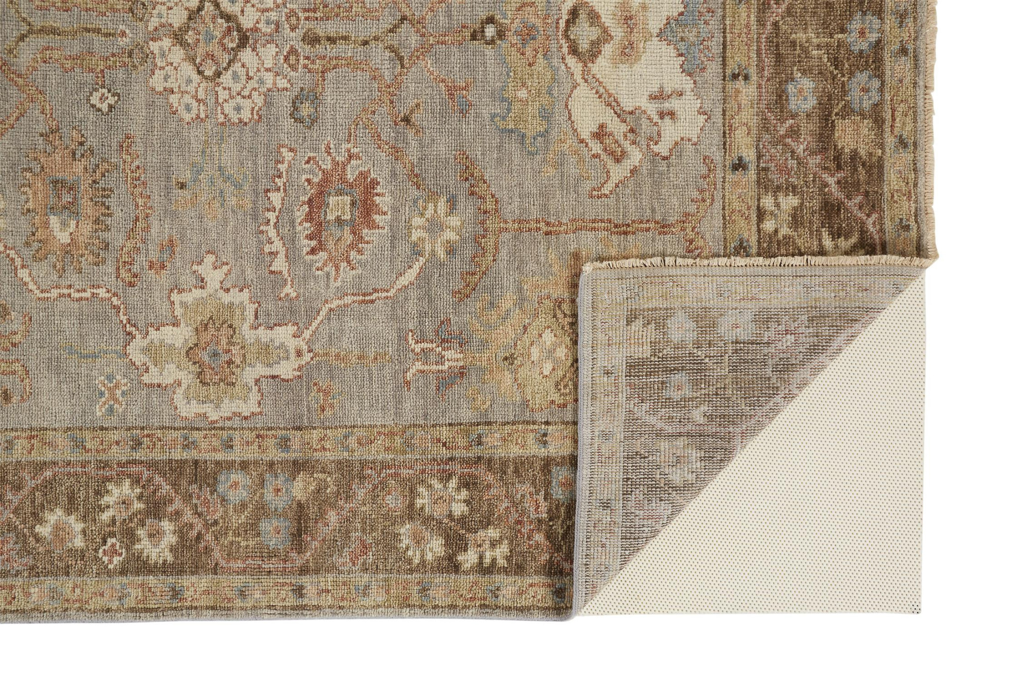 2 X 3 gray Brown And gold Wool Floral Hand Knotted Stain Resistant Area Rug With Fringe