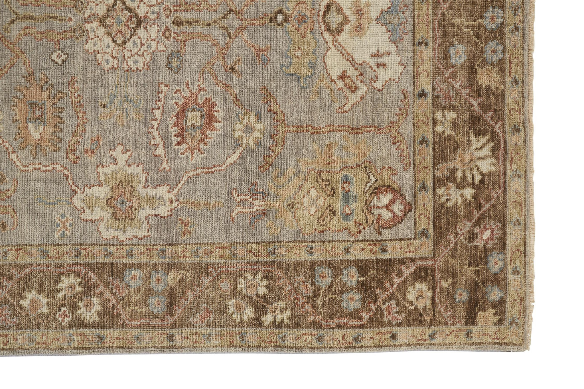2 X 3 gray Brown And gold Wool Floral Hand Knotted Stain Resistant Area Rug With Fringe