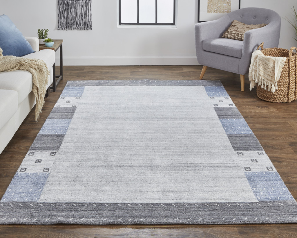 2' X 3' Gray Blue And Black Wool Hand Knotted Stain Resistant Area Rug-512664-2