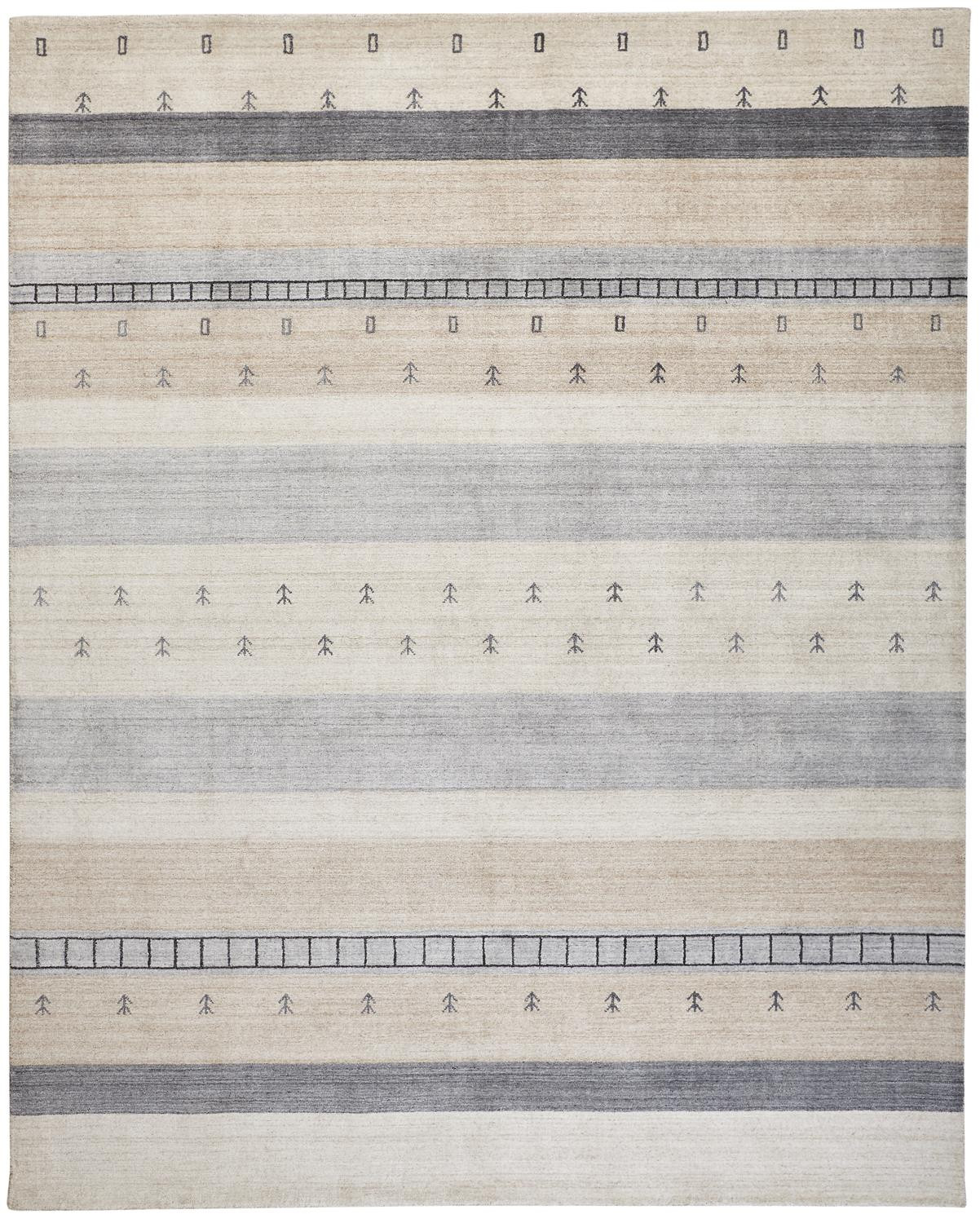 5' X 8' Ivory Tan And Gray Wool Striped Hand Knotted Stain Resistant Area Rug-512683-1