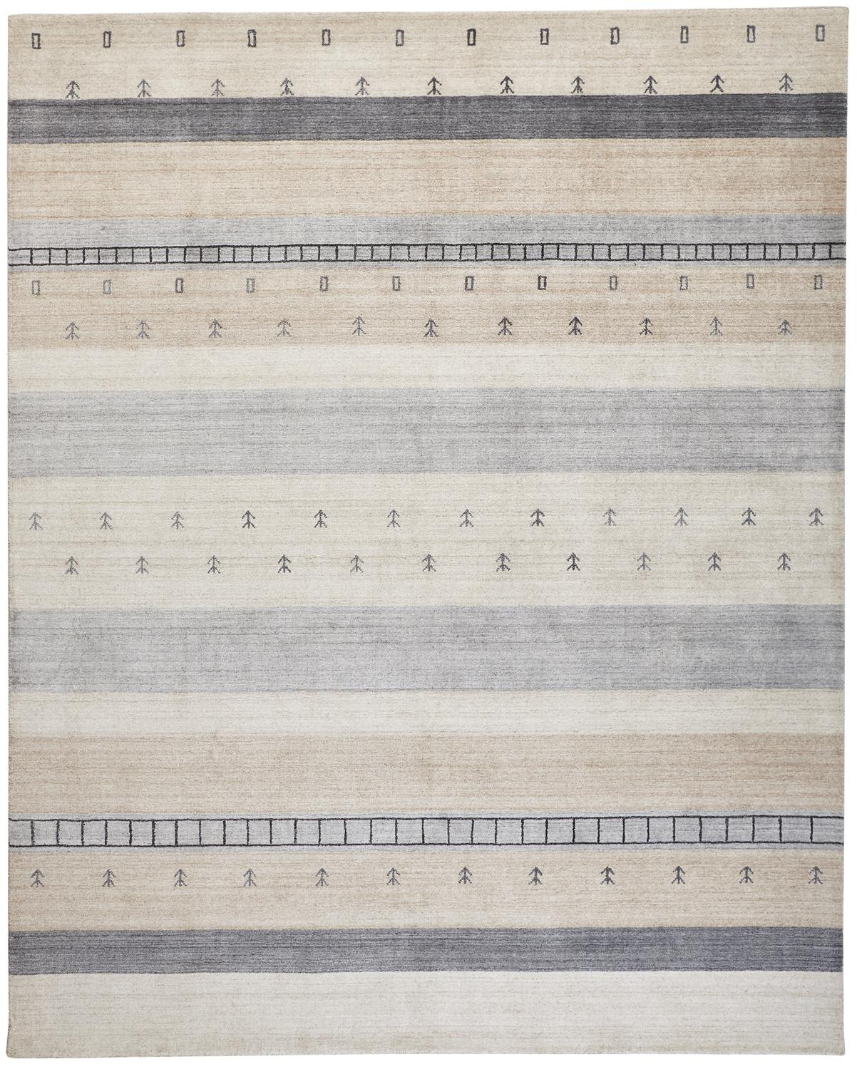 2 X 3 Ivory Tan And gray Wool Striped Hand Knotted Stain Resistant Area Rug