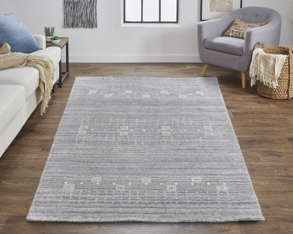 9' X 12' Gray And Ivory Wool Hand Knotted Stain Resistant Area Rug-512691-2