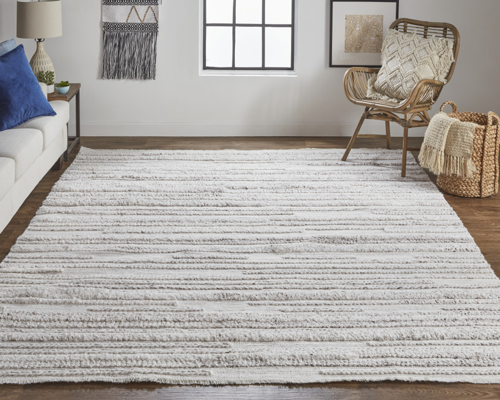 8" X 10" Ivory And Taupe Striped Hand Woven Stain Resistant Area Rug