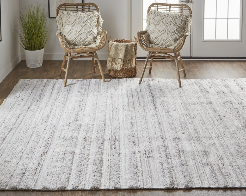 8" X 10" Ivory And Taupe Striped Hand Woven Stain Resistant Area Rug