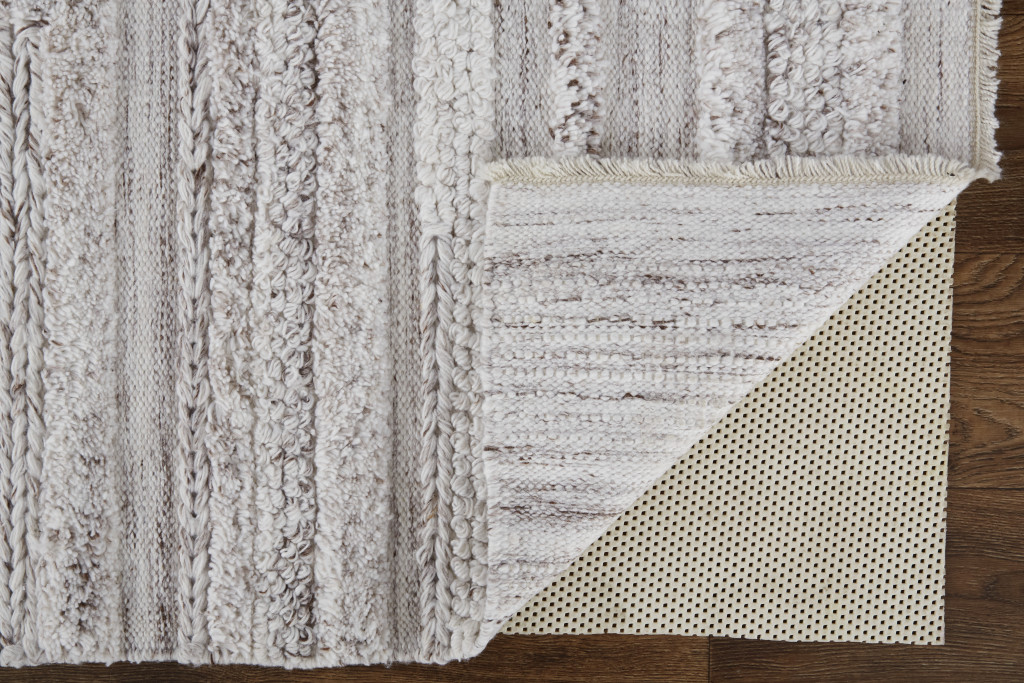 8" X 10" Ivory And Taupe Striped Hand Woven Stain Resistant Area Rug