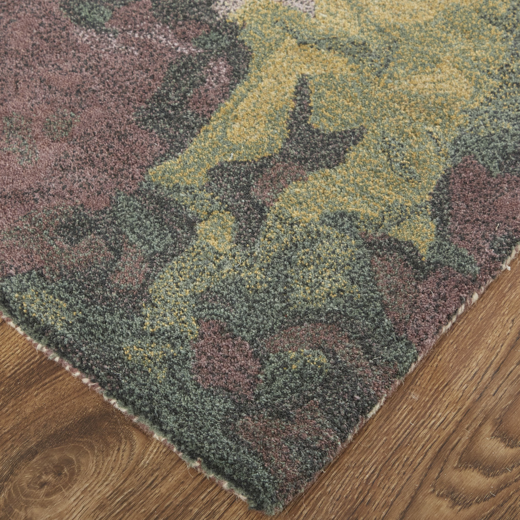 4 X 6 gold Purple And green Wool Abstract Tufted Handmade Stain Resistant Area Rug