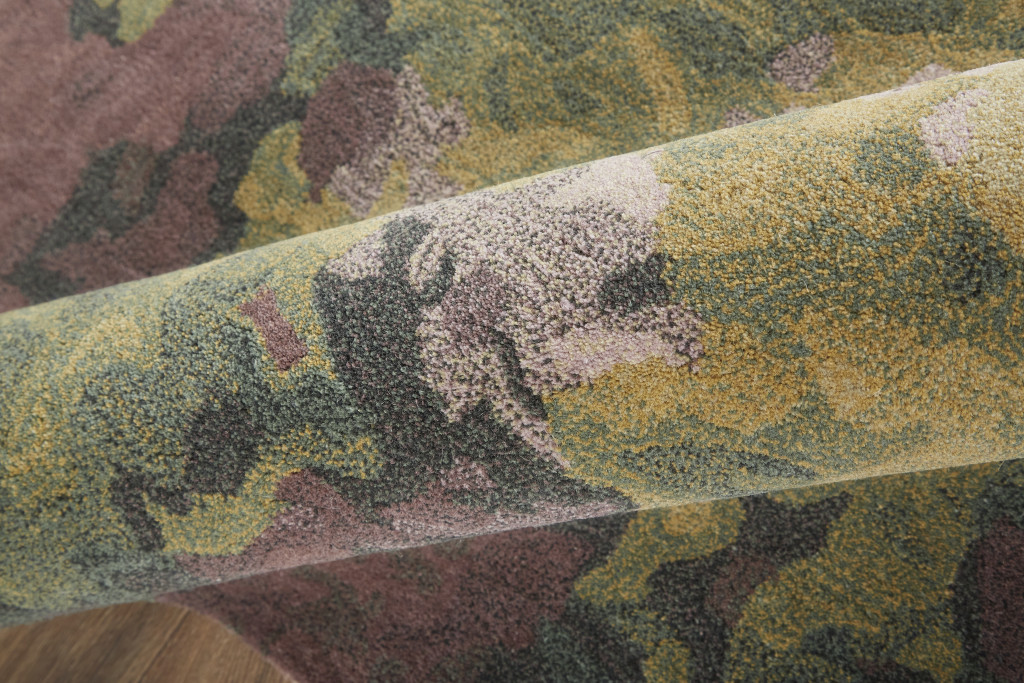 4 X 6 gold Purple And green Wool Abstract Tufted Handmade Stain Resistant Area Rug