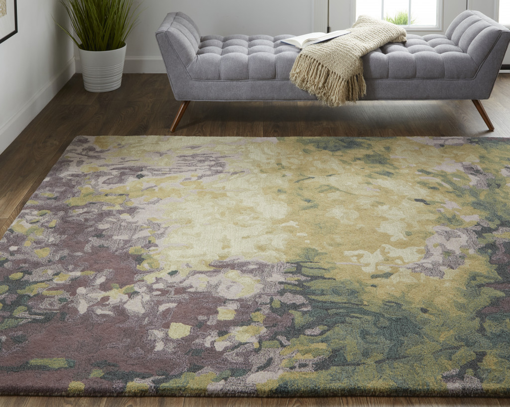 2' X 3' Gold Purple And Green Wool Abstract Tufted Handmade Stain Resistant Area Rug-512741-4