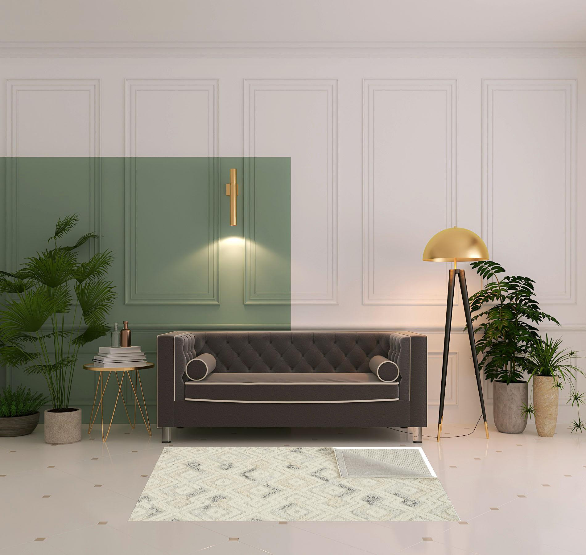 4 X 6 gray And Ivory Wool geometric Tufted Handmade Area Rug