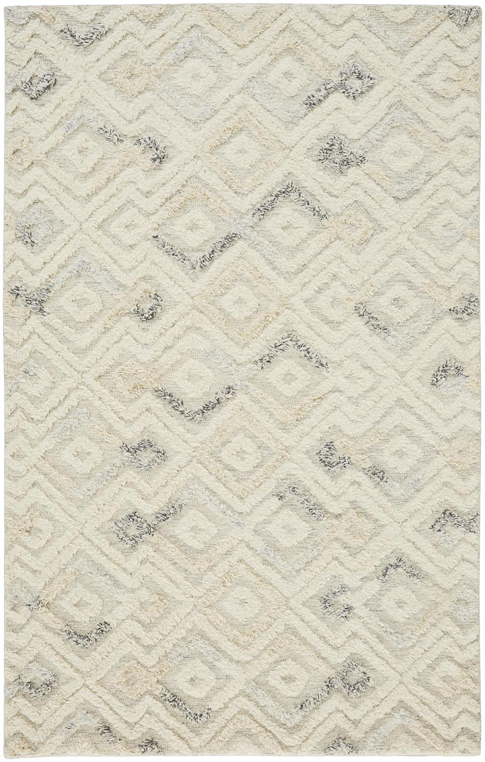 2 X 3 gray And Ivory Wool geometric Handmade Area Rug