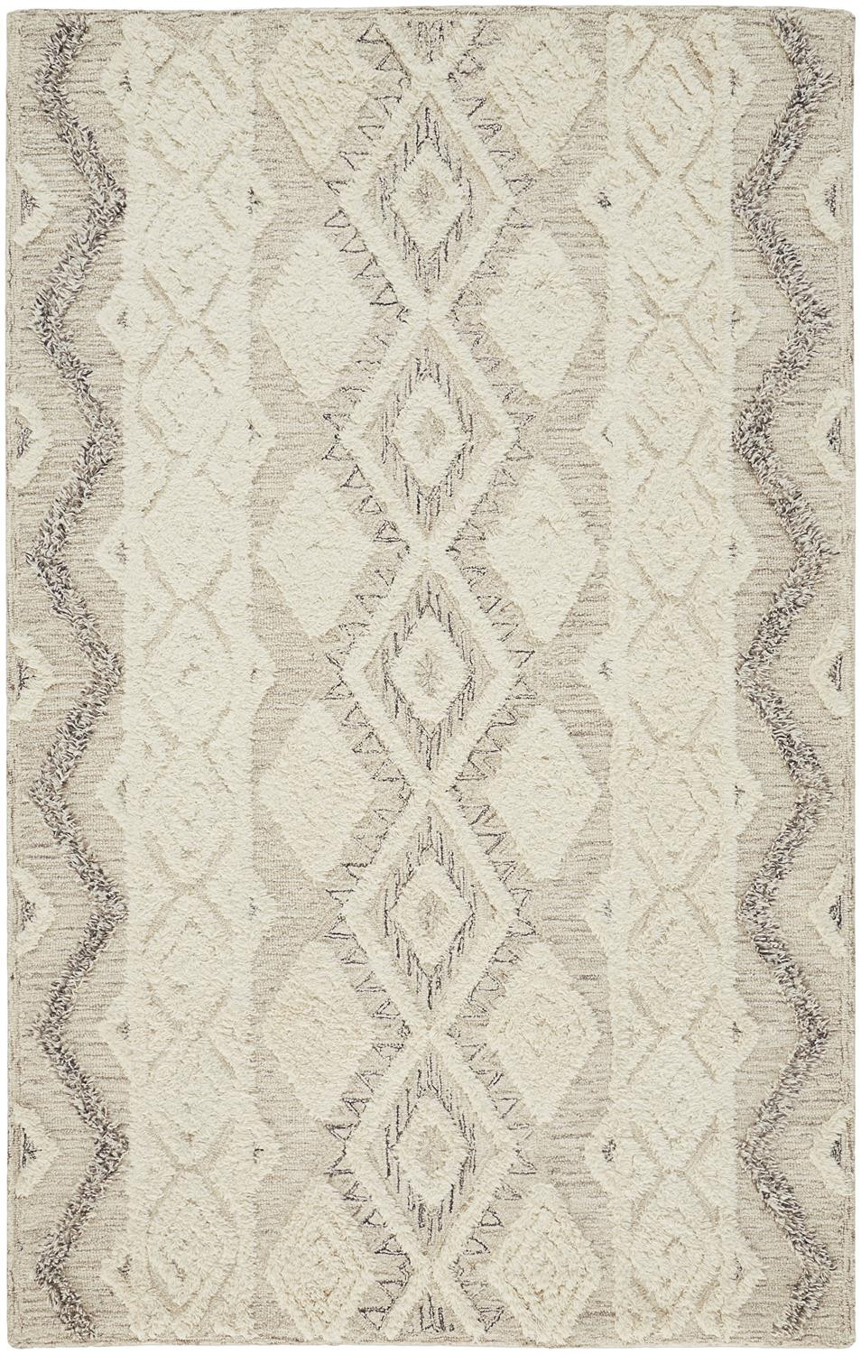 4 X 6 Ivory Taupe And gray Wool geometric Tufted Handmade Stain Resistant Area Rug