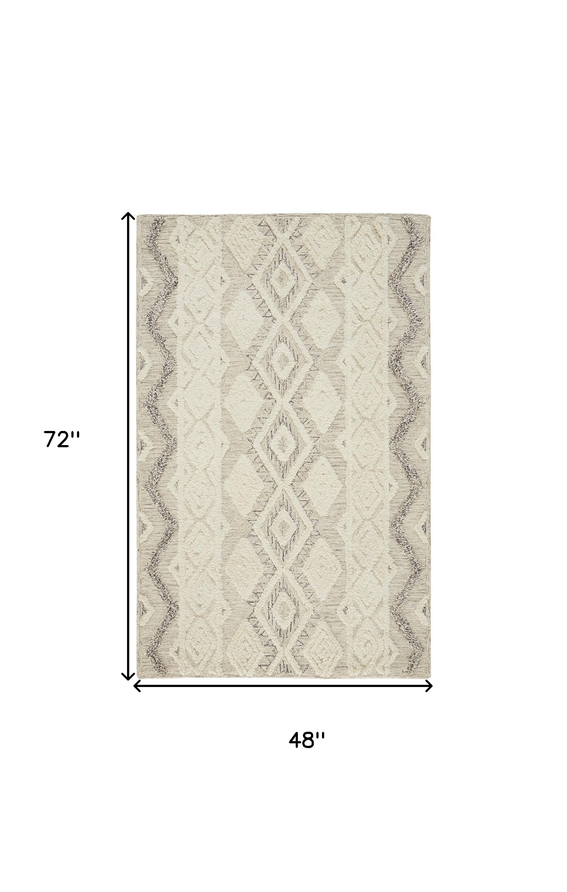 4" X 6" Ivory Taupe And Gray Wool Geometric Tufted Handmade Stain Resistant Area Rug