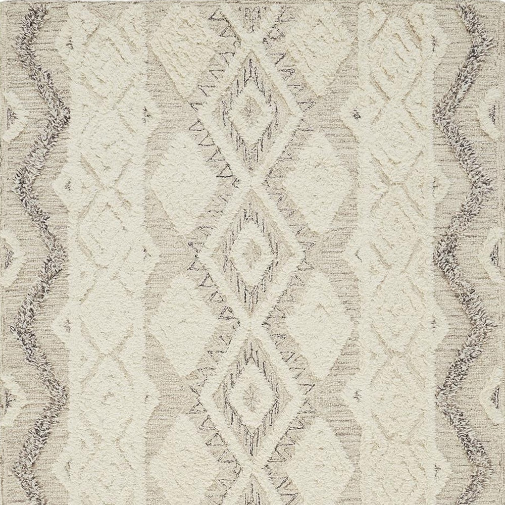 4" X 6" Ivory Taupe And Gray Wool Geometric Tufted Handmade Stain Resistant Area Rug