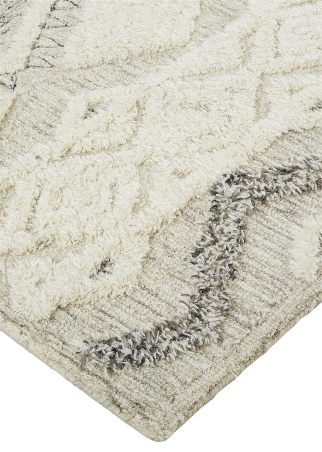 4" X 6" Ivory Taupe And Gray Wool Geometric Tufted Handmade Stain Resistant Area Rug