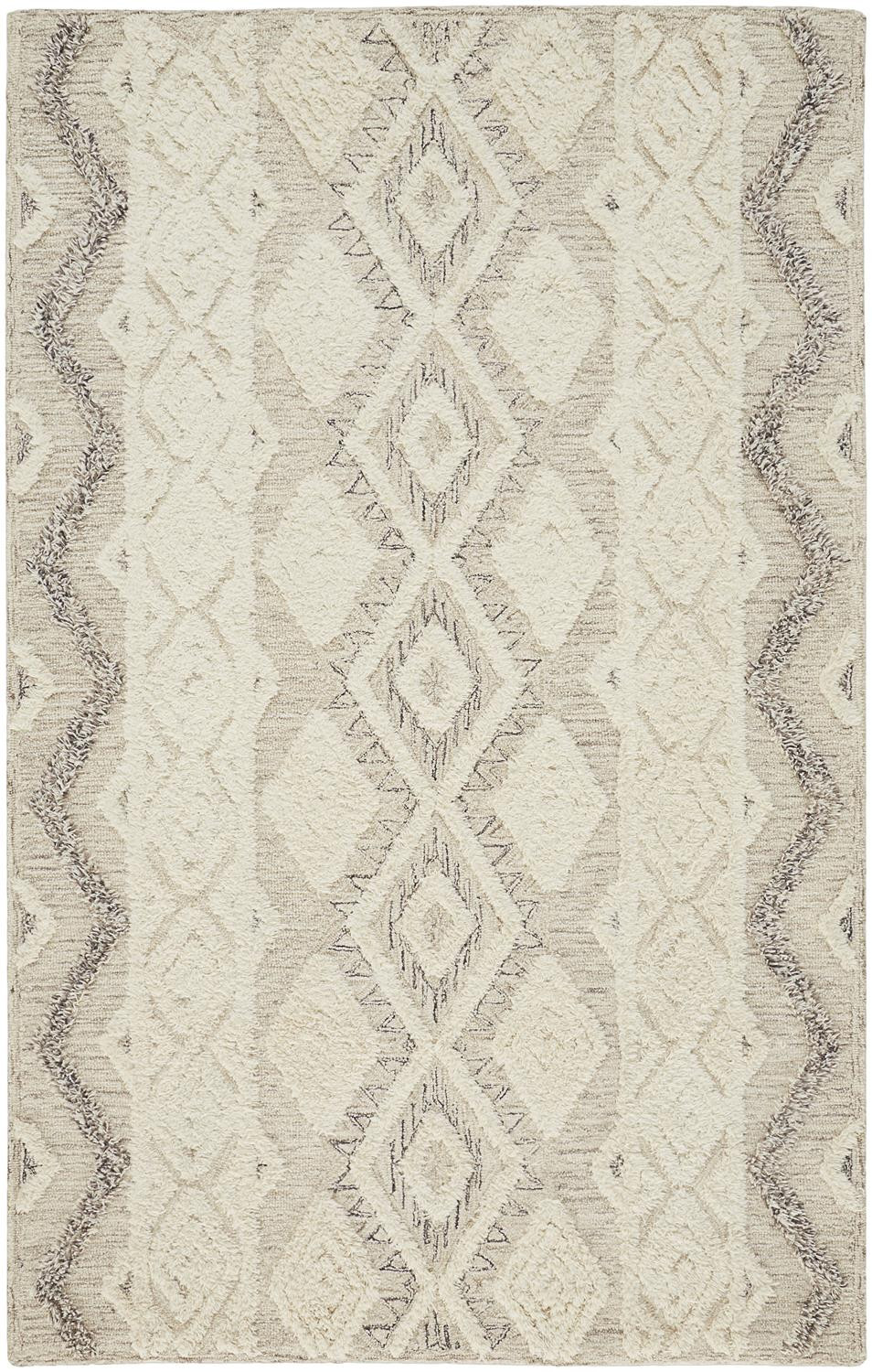 5' X 8' Ivory Taupe And Gray Wool Geometric Tufted Handmade Stain Resistant Area Rug-512775-1