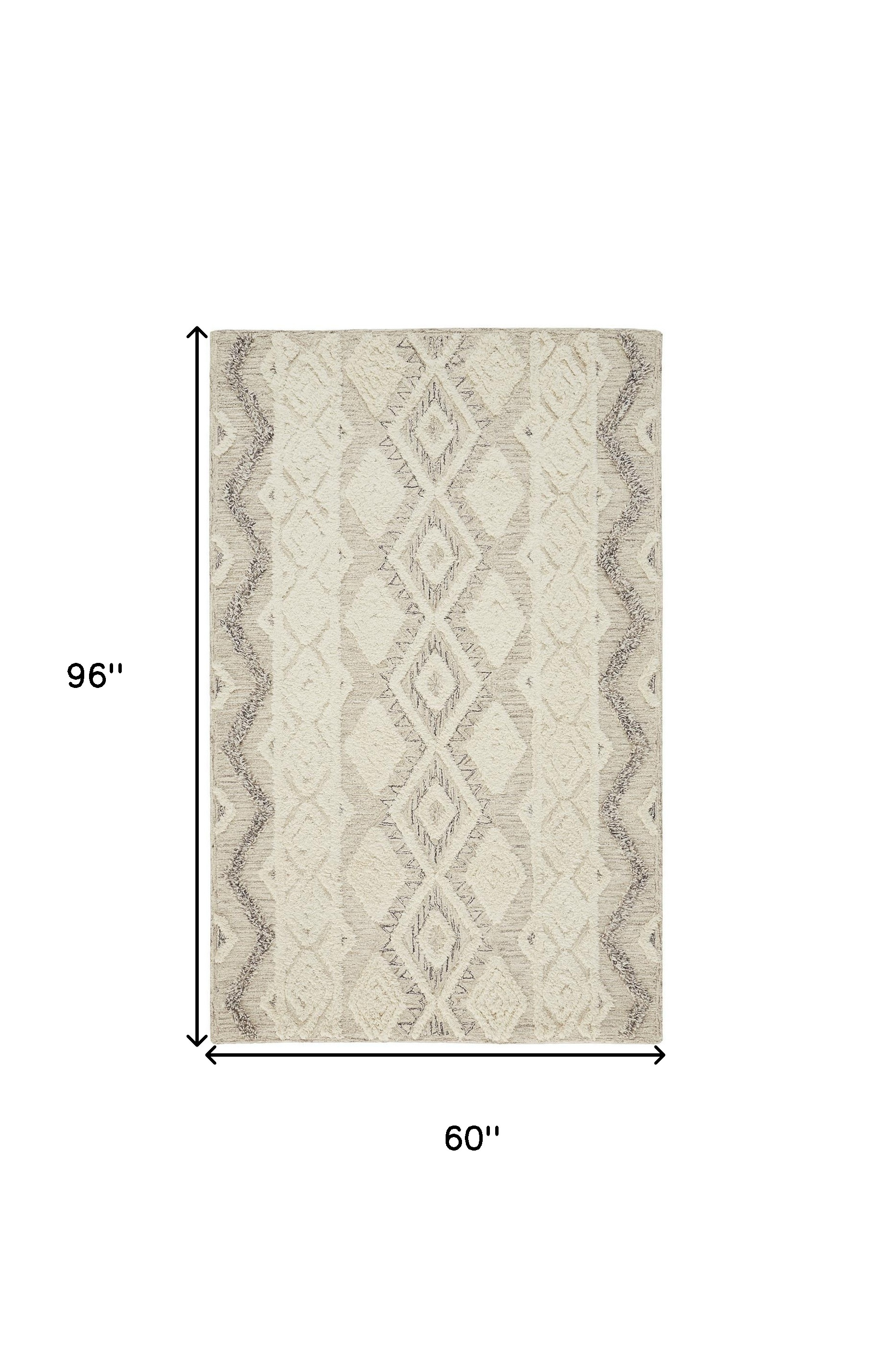 5" X 8" Ivory Taupe And Gray Wool Geometric Tufted Handmade Stain Resistant Area Rug