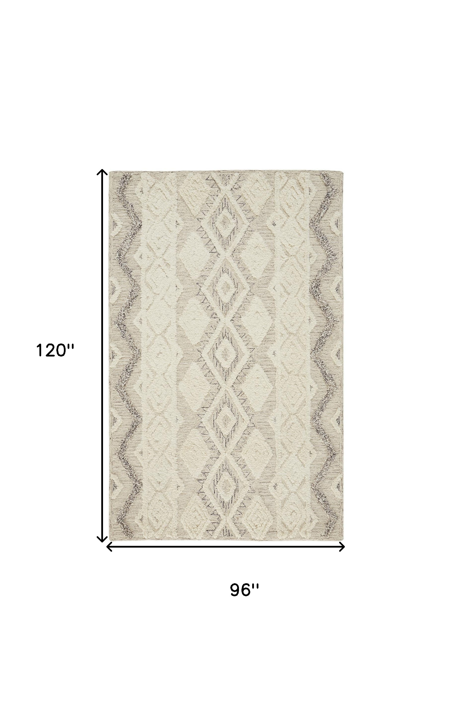 8" X 10" Gray and Ivory Wool Geometric Hand Tufted Area Rug