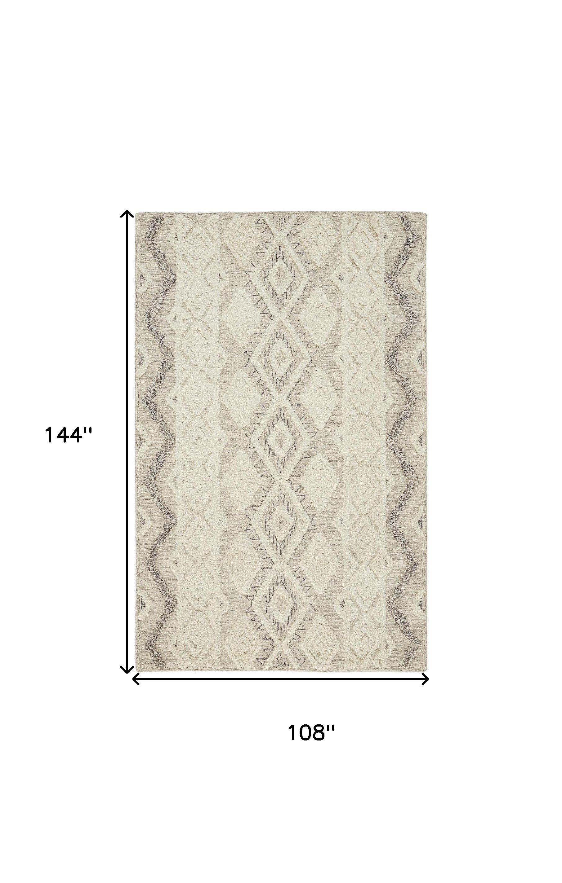 9" X 12" Ivory Taupe And Gray Wool Geometric Tufted Handmade Stain Resistant Area Rug