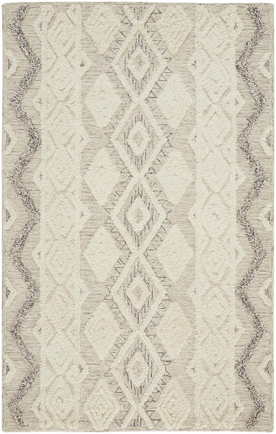 9" X 12" Ivory Taupe And Gray Wool Geometric Tufted Handmade Stain Resistant Area Rug