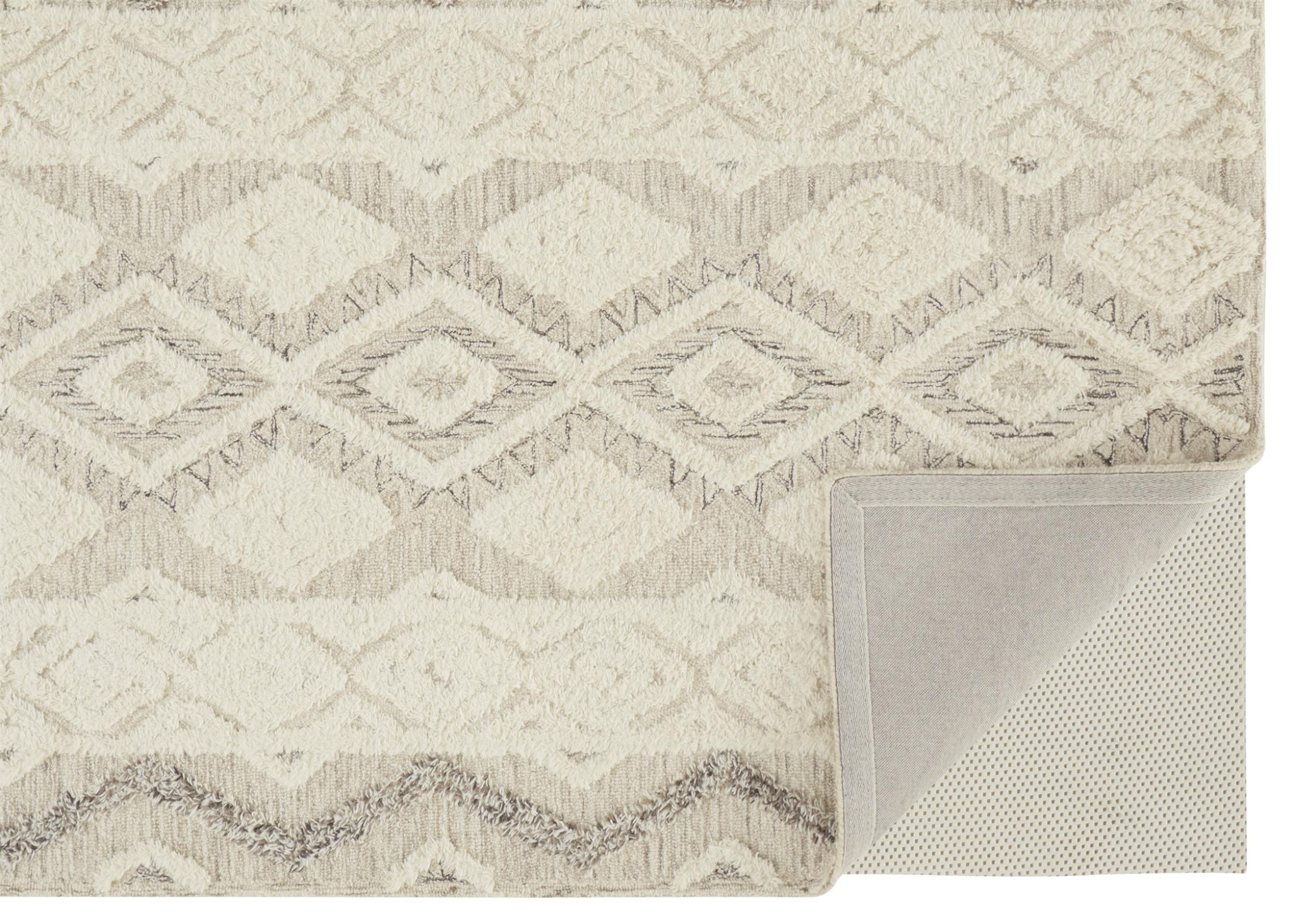 9' X 12' Ivory Taupe And Gray Wool Geometric Tufted Handmade Stain Resistant Area Rug-512777-1