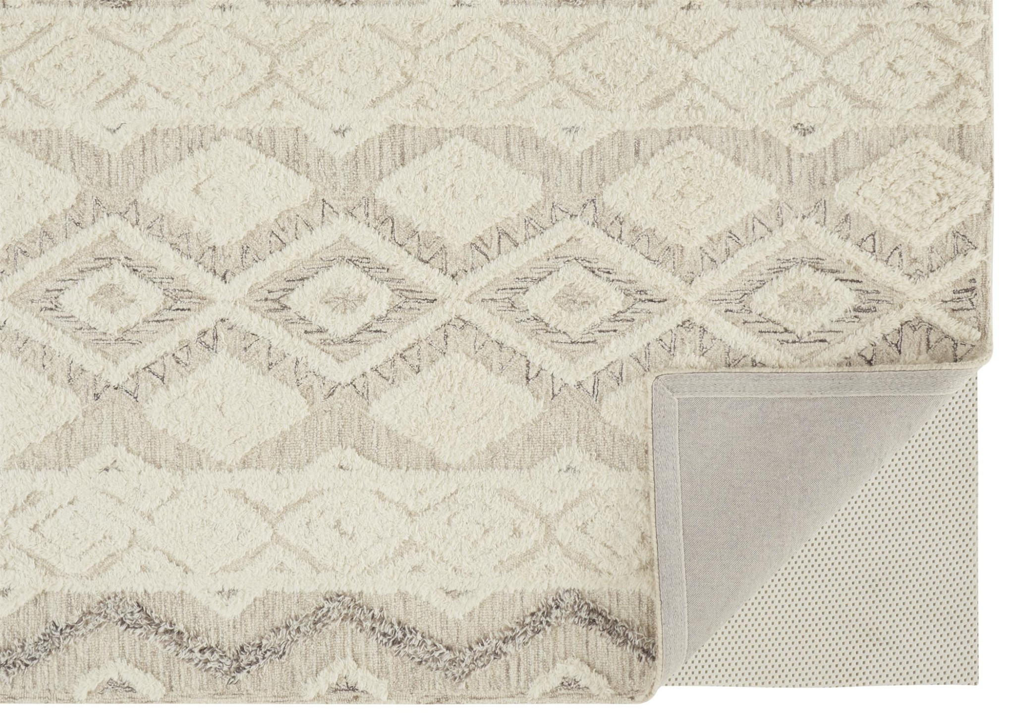 2 X 3 Ivory Taupe And gray Wool geometric Tufted Handmade Stain Resistant Area Rug