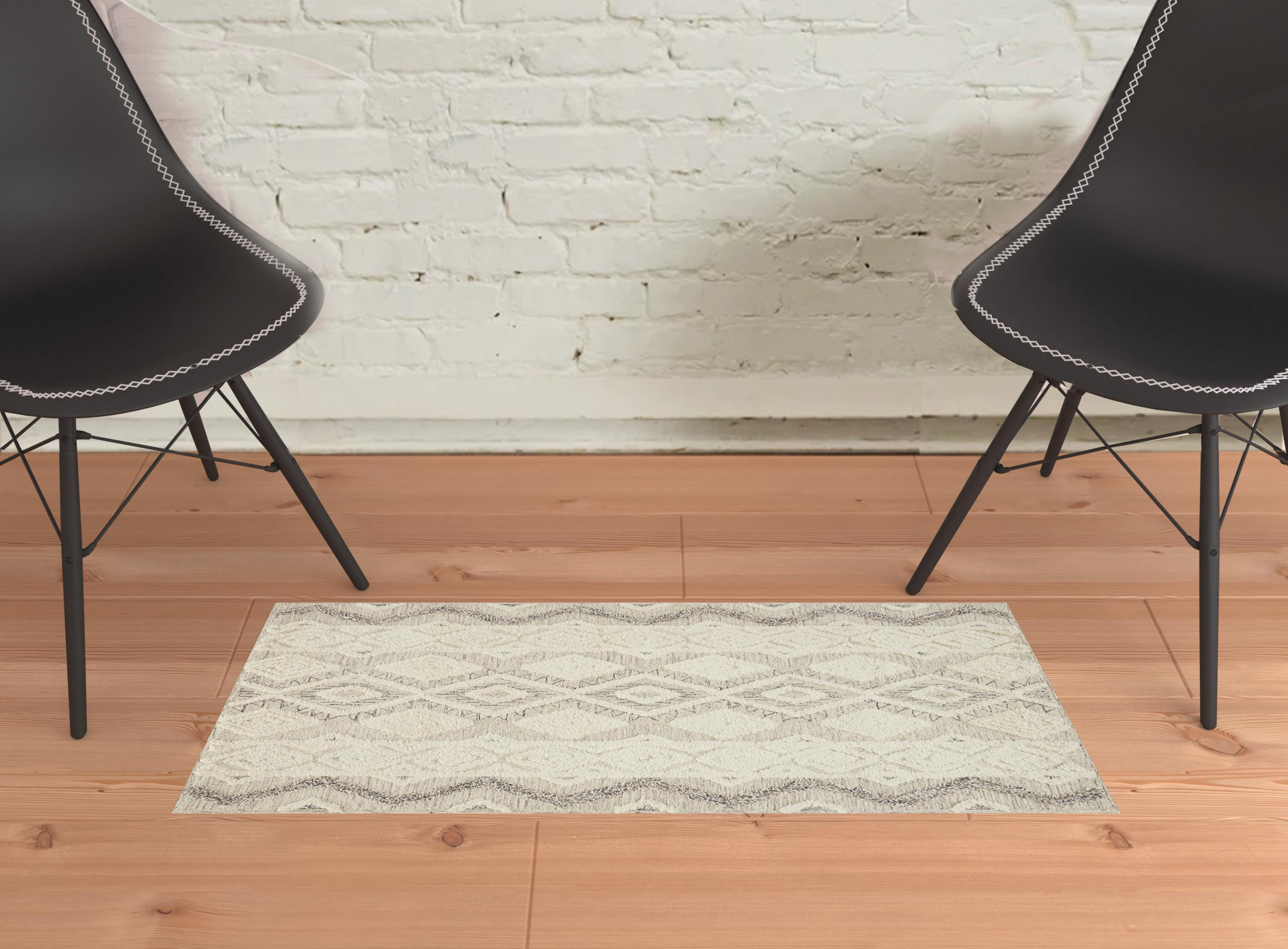 2 X 3 Ivory Taupe And gray Wool geometric Tufted Handmade Stain Resistant Area Rug