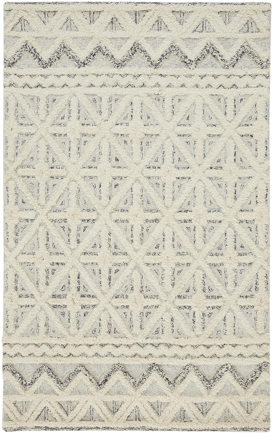 5" X 8" Ivory And Black Wool Geometric Tufted Handmade Stain Resistant Area Rug