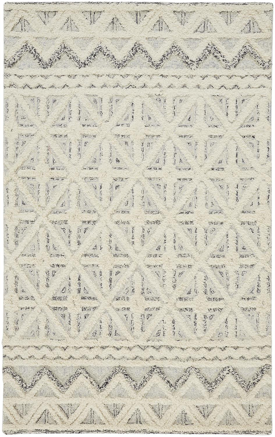 8" X 10" Ivory And Black Wool Geometric Tufted Handmade Stain Resistant Area Rug