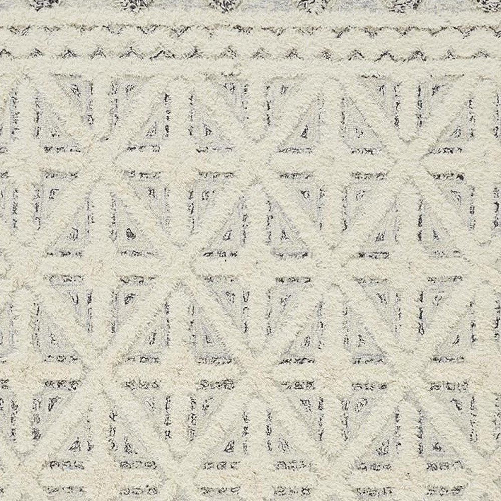 8" X 10" Ivory And Black Wool Geometric Tufted Handmade Stain Resistant Area Rug