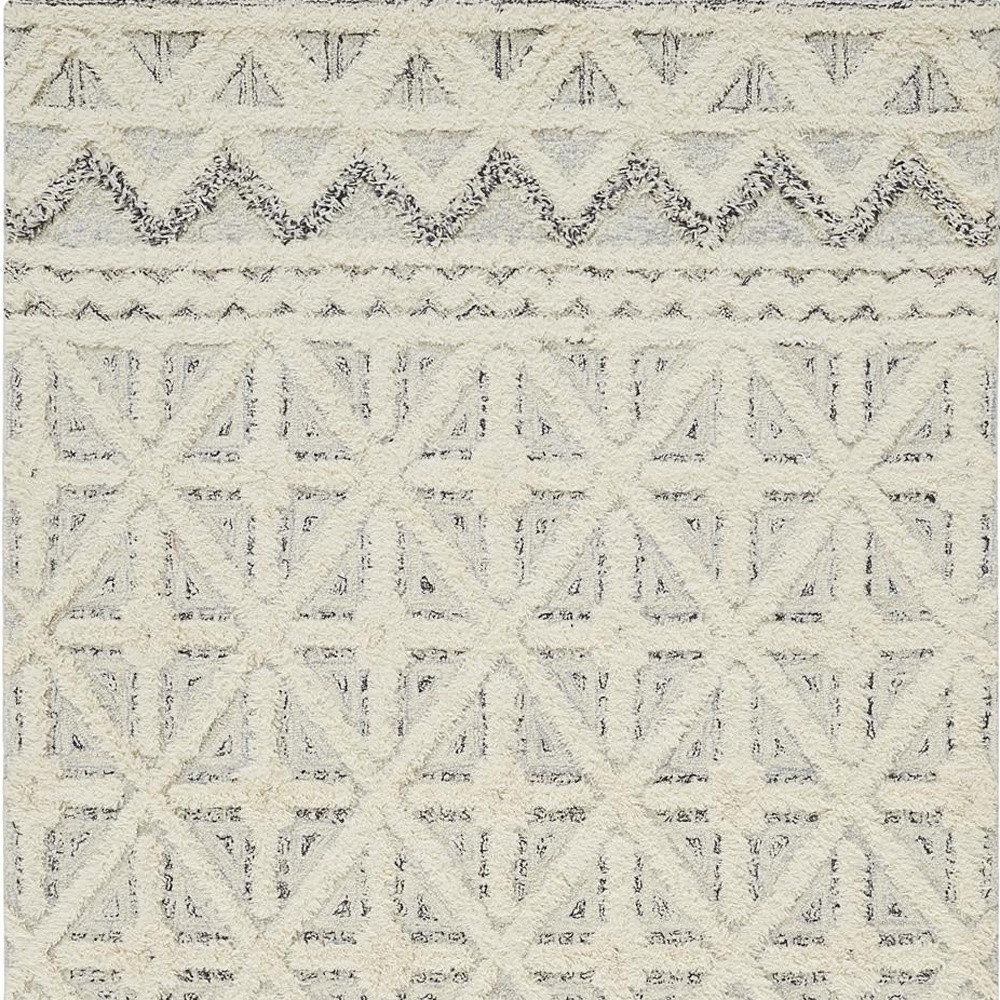 8" X 10" Ivory And Black Wool Geometric Tufted Handmade Stain Resistant Area Rug
