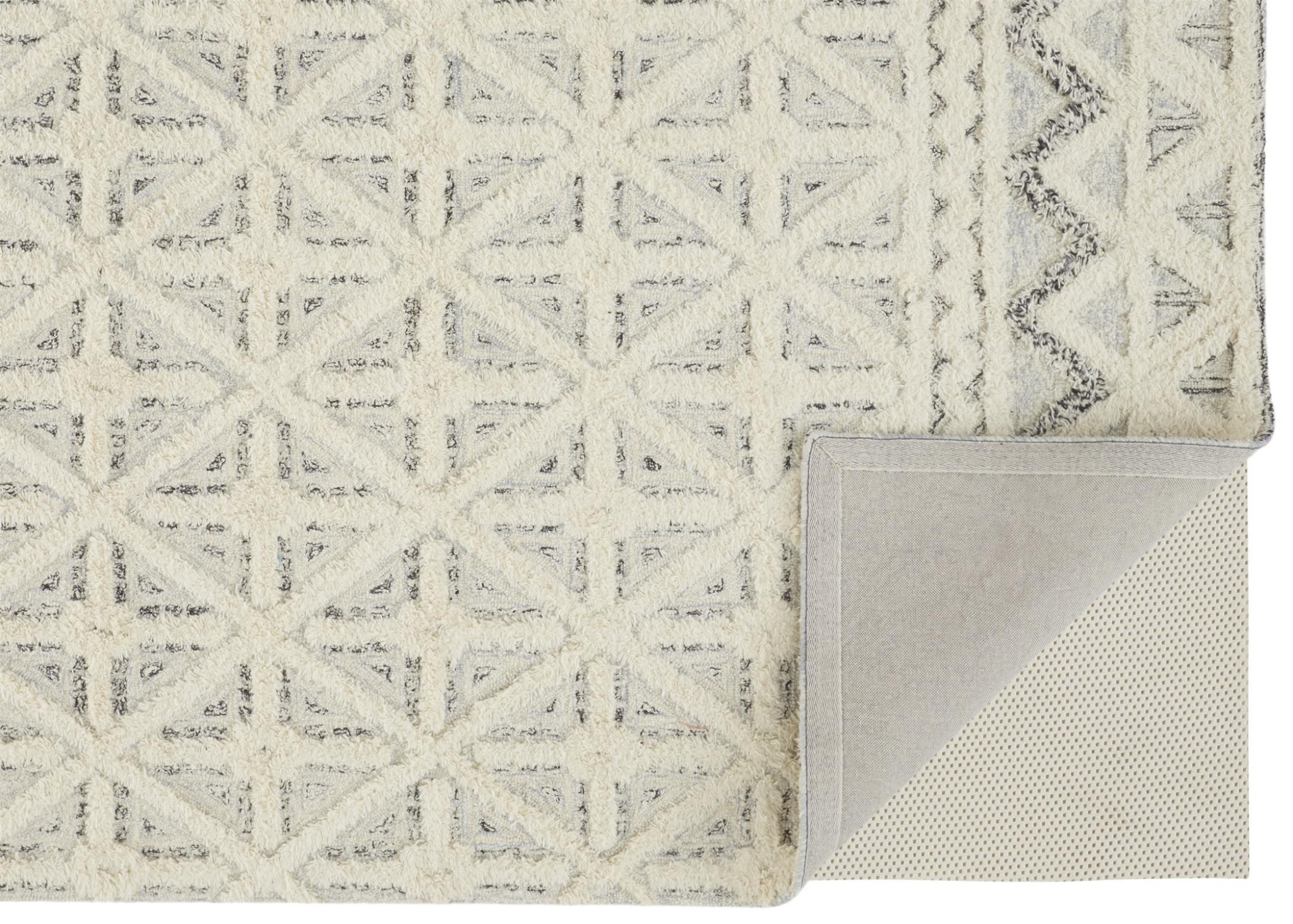 8" X 10" Ivory And Black Wool Geometric Tufted Handmade Stain Resistant Area Rug