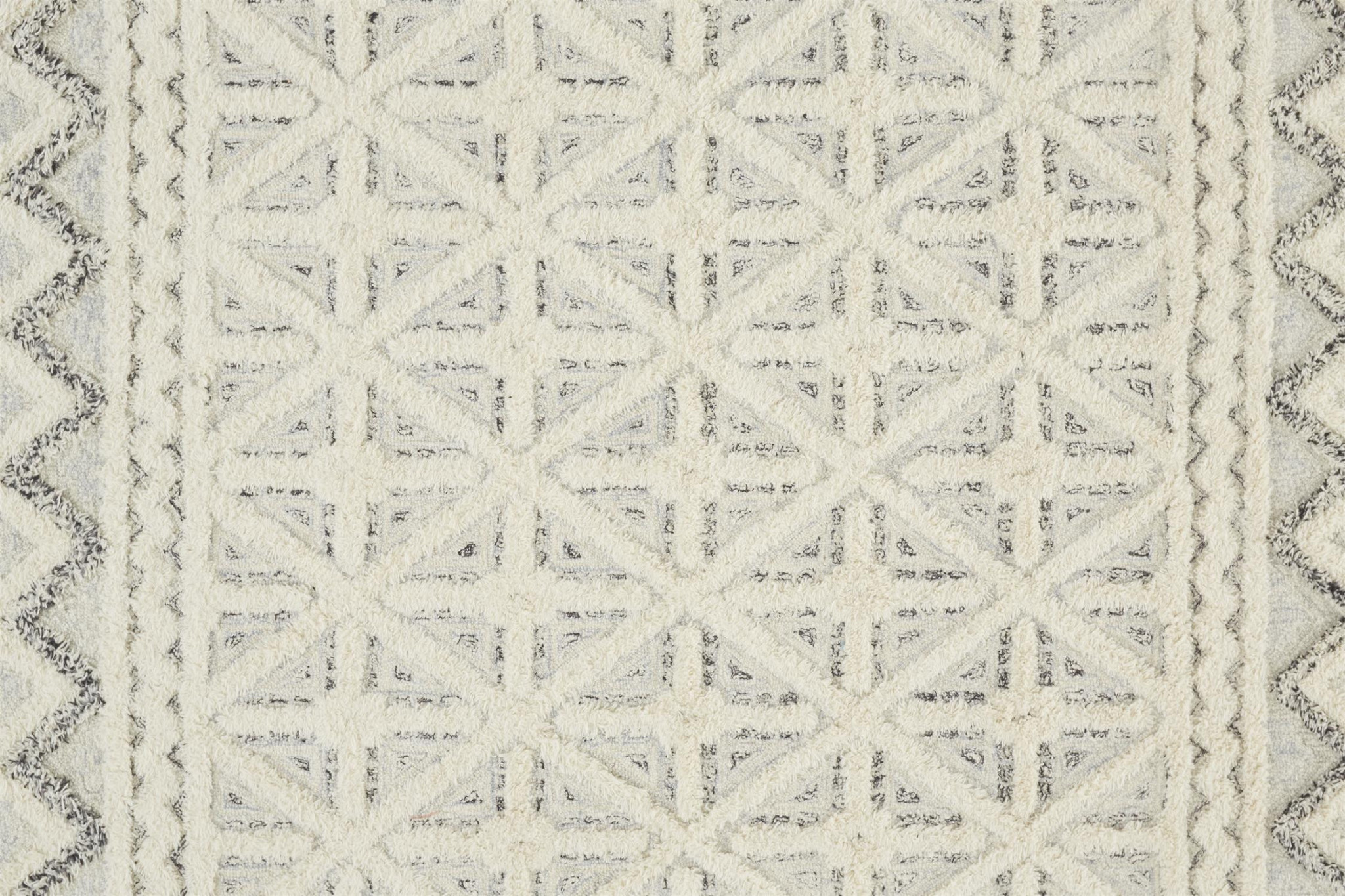8" X 10" Ivory And Black Wool Geometric Tufted Handmade Stain Resistant Area Rug