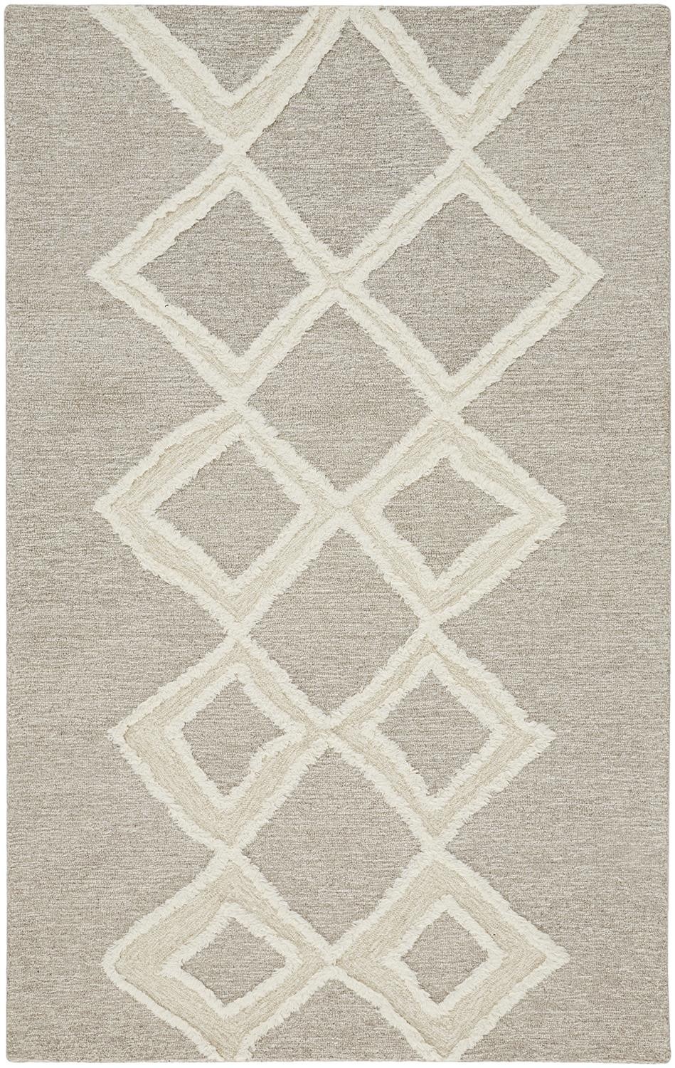 5' X 8' Gray And Ivory Wool Geometric Tufted Handmade Stain Resistant Area Rug-512789-1