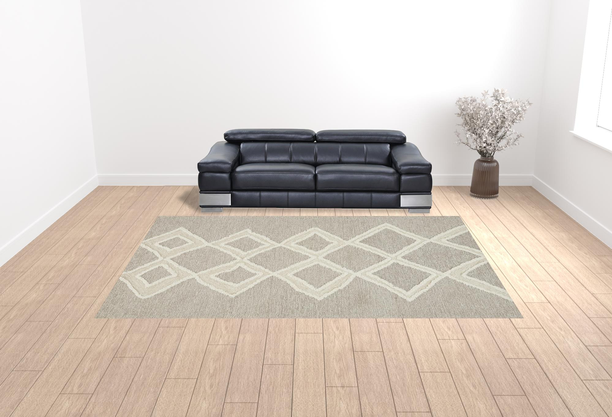 10 X 14 gray And Ivory Wool geometric Tufted Handmade Stain Resistant Area Rug