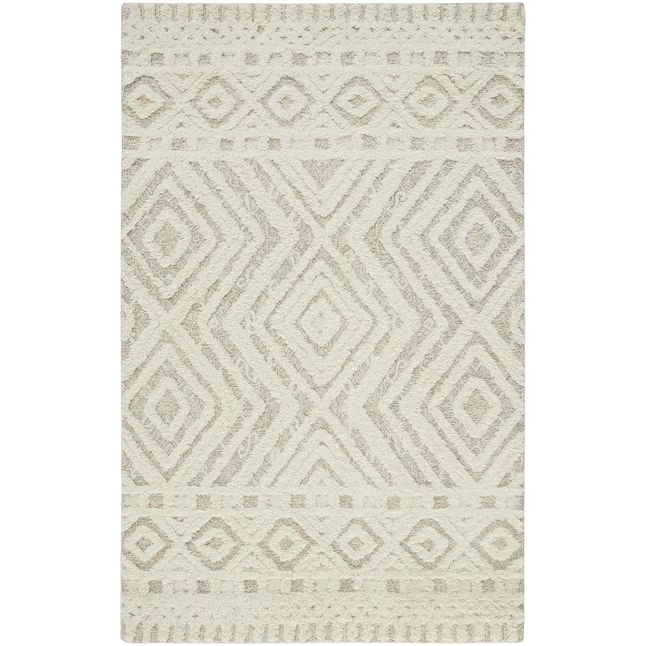 5" X 8" Ivory And Tan Wool Geometric Tufted Handmade Stain Resistant Area Rug
