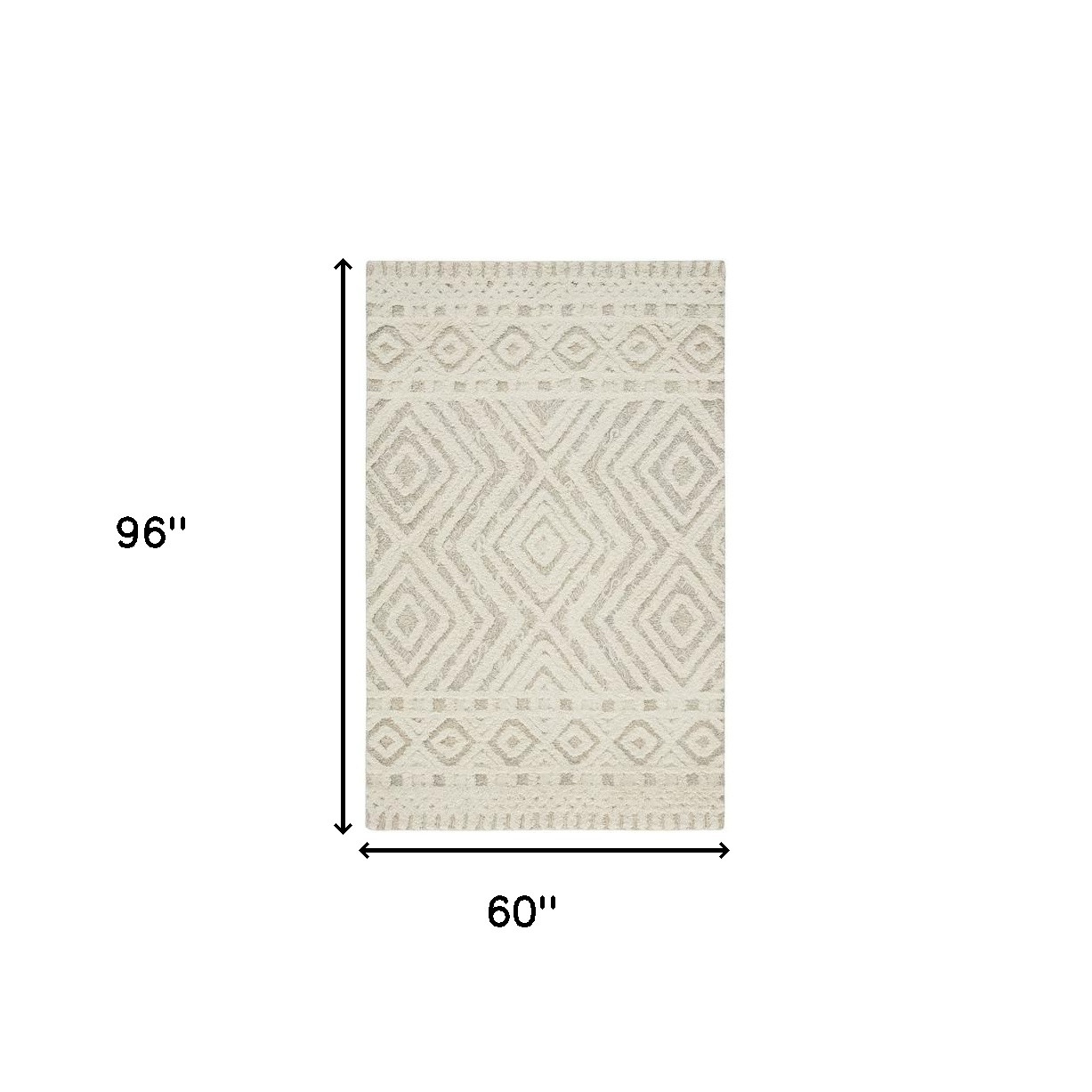 5" X 8" Ivory And Tan Wool Geometric Tufted Handmade Stain Resistant Area Rug