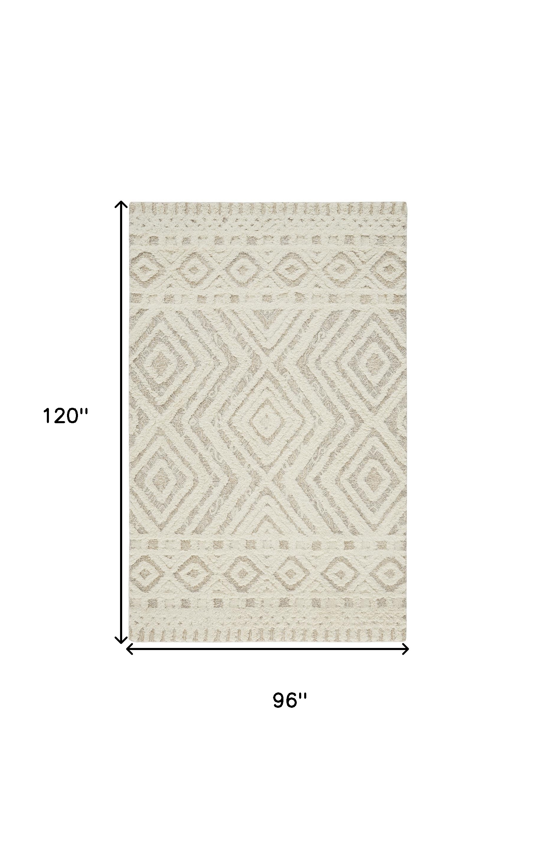 8" X 10" Ivory And Tan Wool Geometric Tufted Handmade Stain Resistant Area Rug